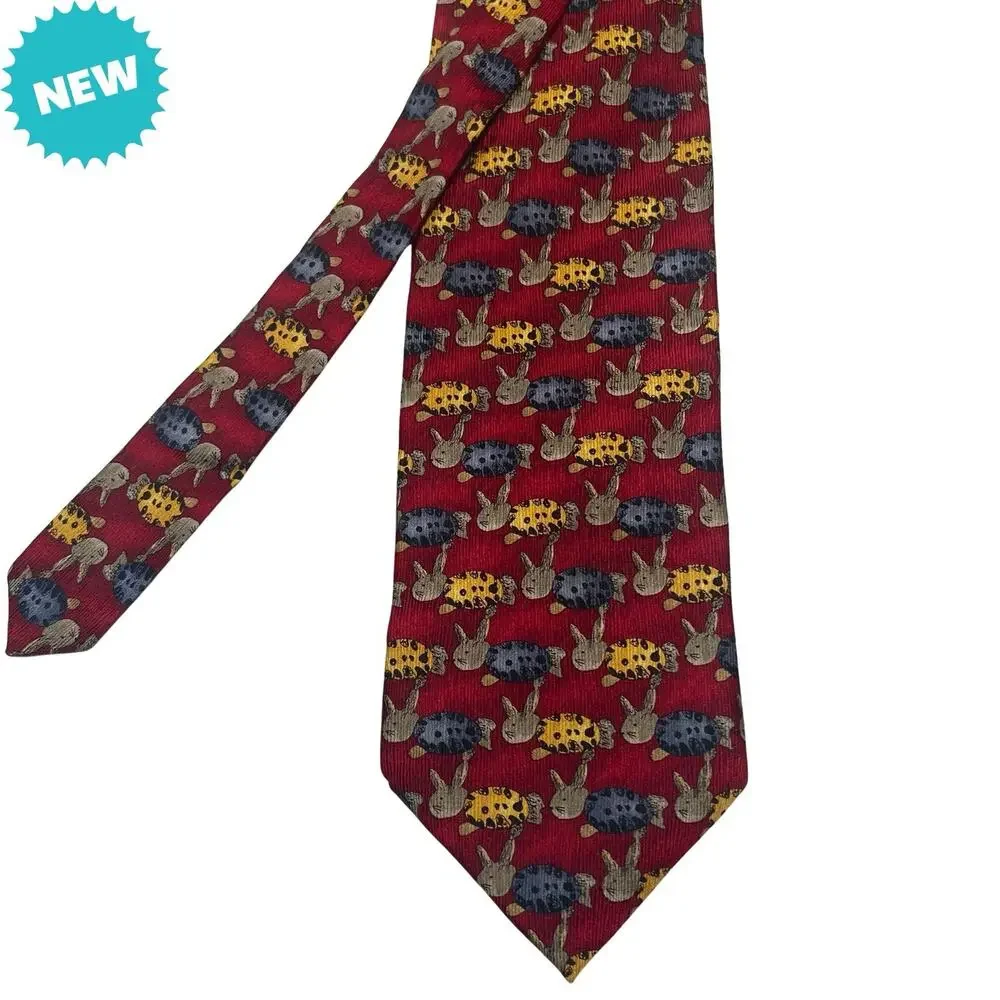 Jos A Bank Silk Tie Miracle Collection Rabbits on Red Emily Long 3.75x57 USA